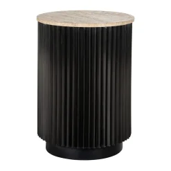 Ronde bijzettafel travertin en ribbelhout - Richmond Interiors Hampton