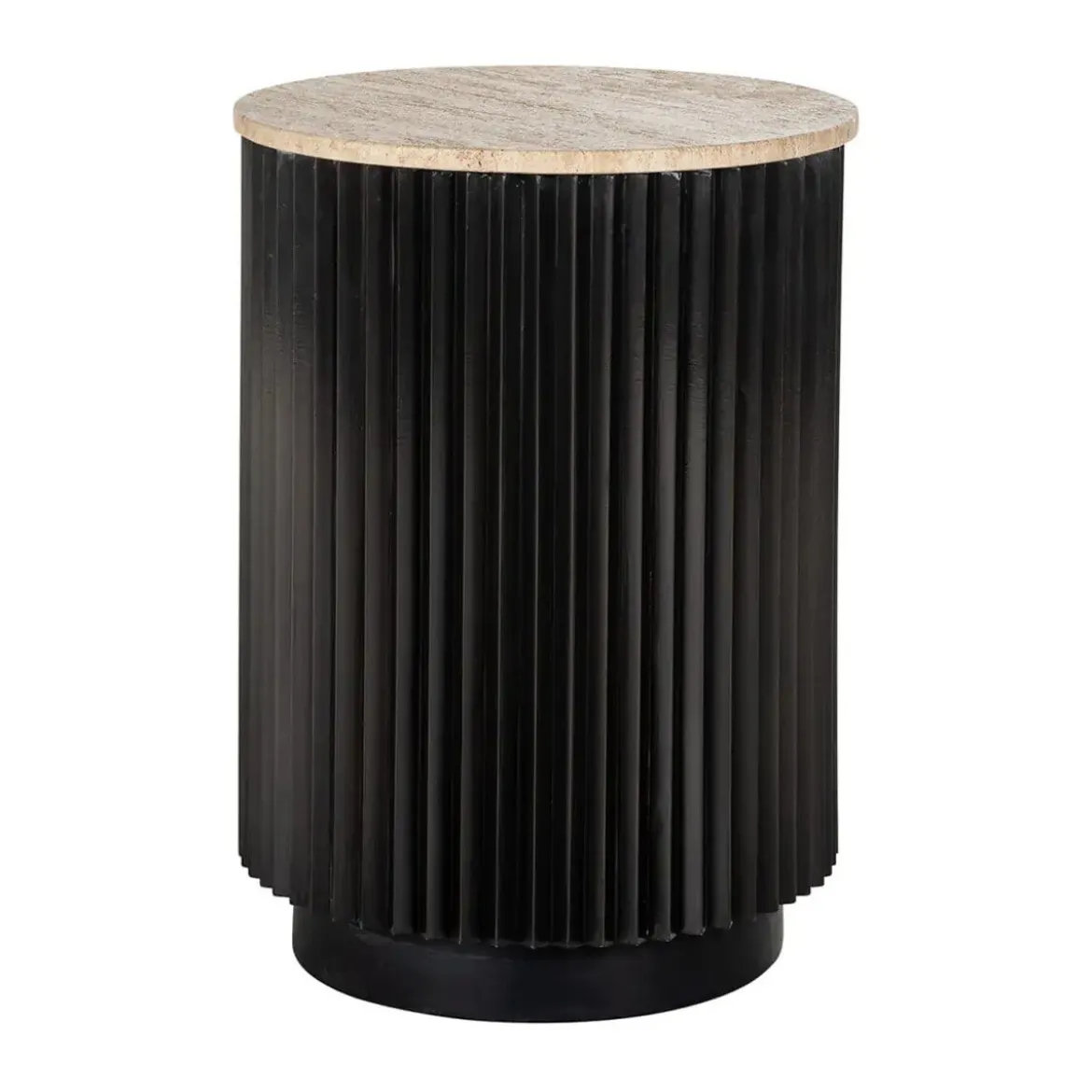 Ronde bijzettafel travertin en ribbelhout - Richmond Interiors Hampton