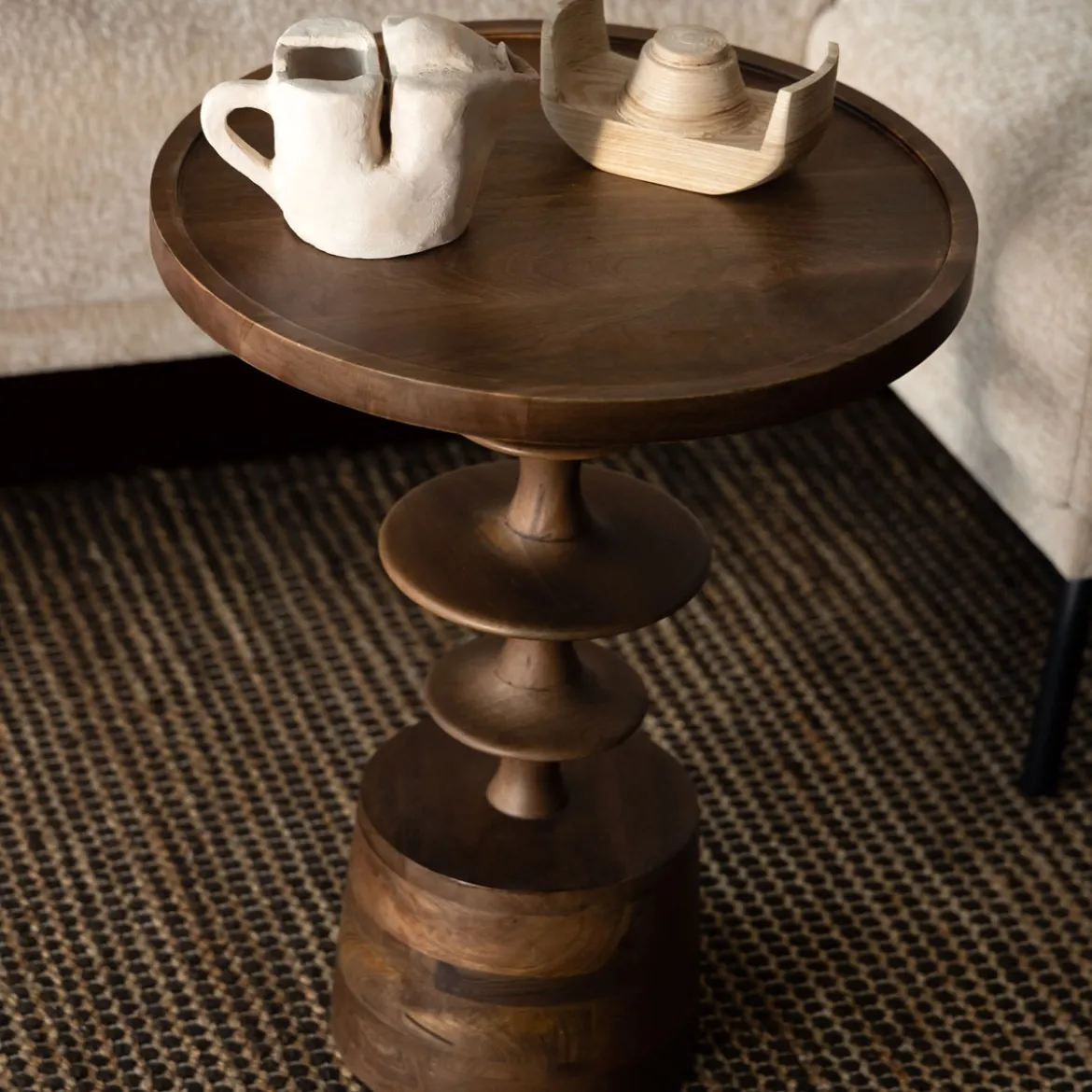 Ronde bijzettafel walnoot - Dutchbone Cath Walnut