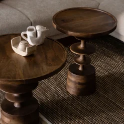 Ronde bijzettafel walnoot - Dutchbone Cath Walnut