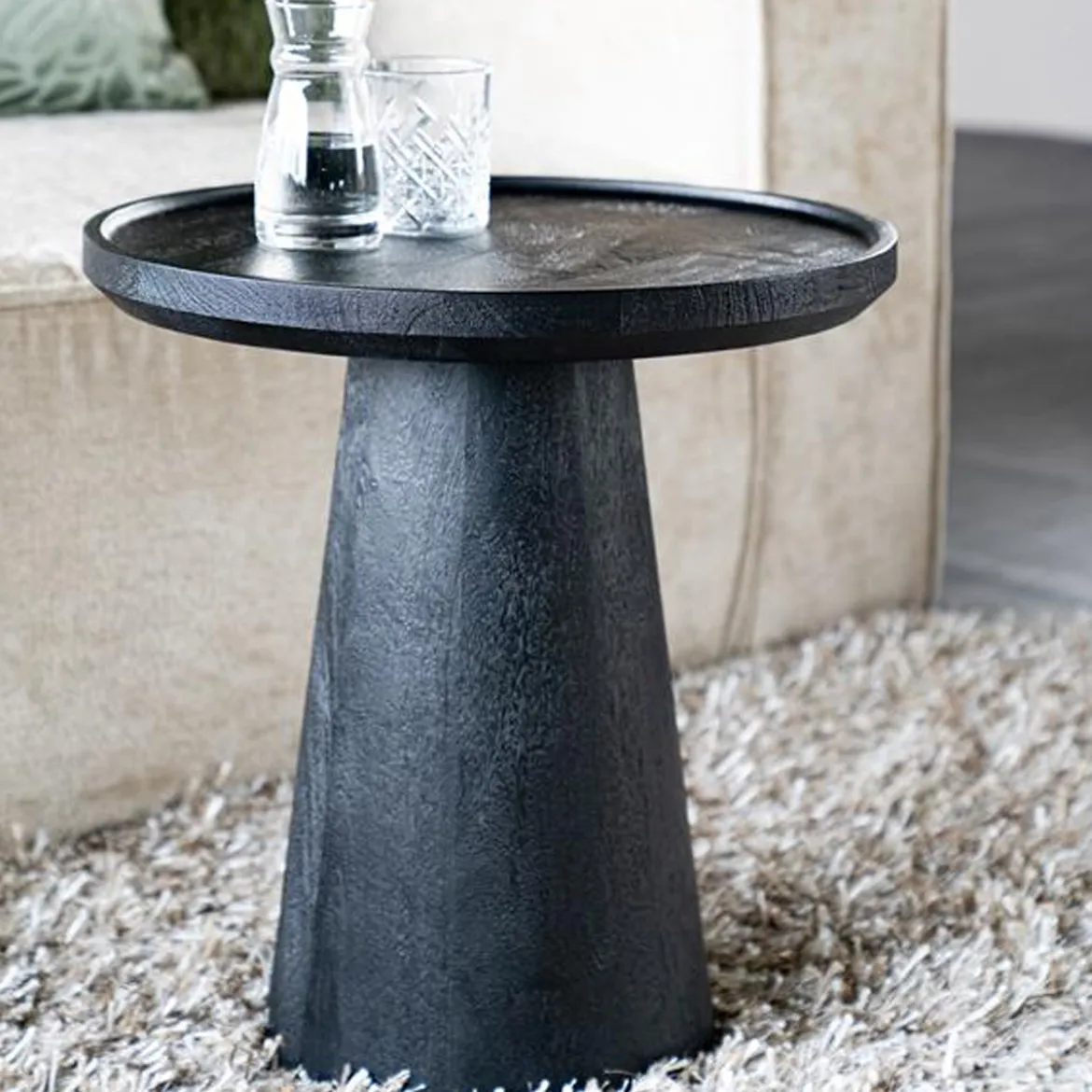 Ronde bijzettafel zwart mangohout - Eleonora Ron
