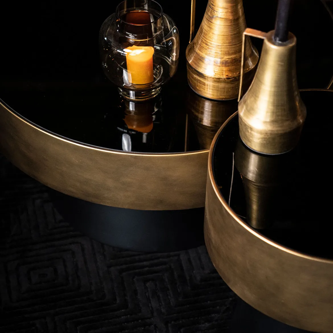 Ronde bijzettafel zwart met goud - By-Boo Bunga Small