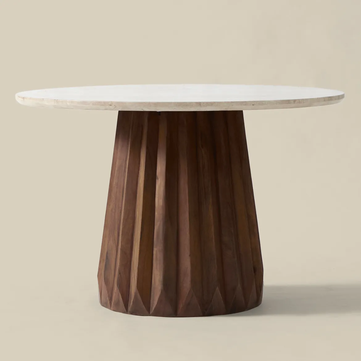 Ronde eettafel beige en hout - Bodio Kai Marmer