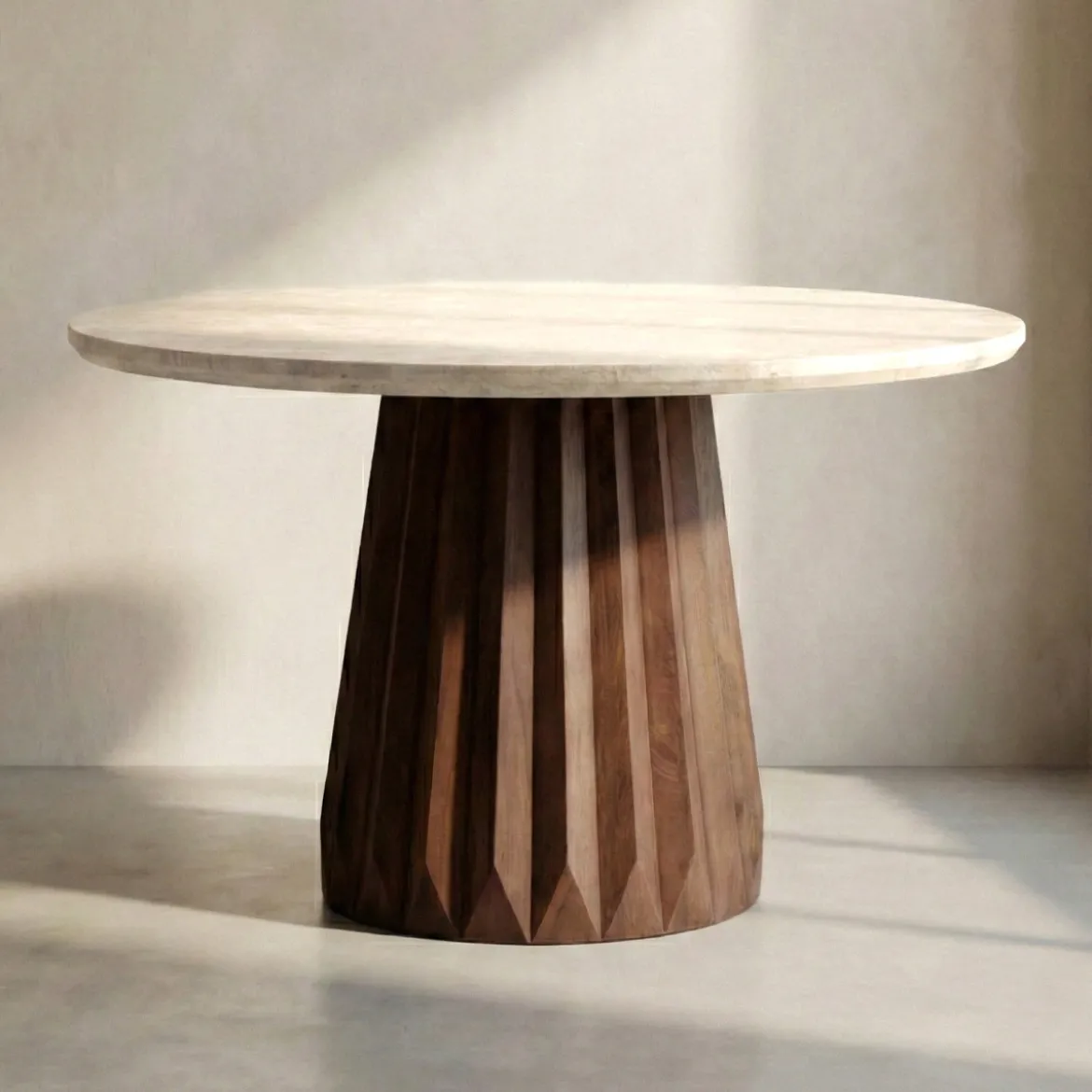 Ronde eettafel beige en hout - Bodio Kai Marmer