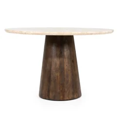 Ronde eettafel travertin en mangohout - Eleonora Aikin