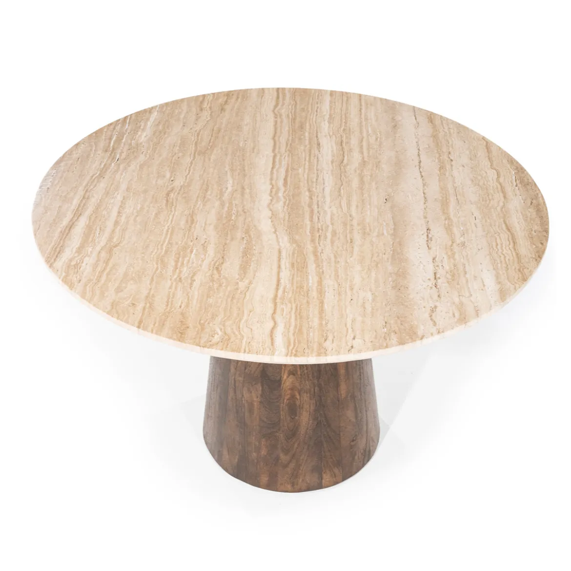 Ronde eettafel travertin en mangohout - Eleonora Aikin
