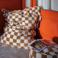 Ronde poef teddy met vakjes Almond Creme - Fatboy Point Chess