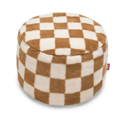 Ronde poef teddy met vakjes Almond Creme - Fatboy Point Chess
