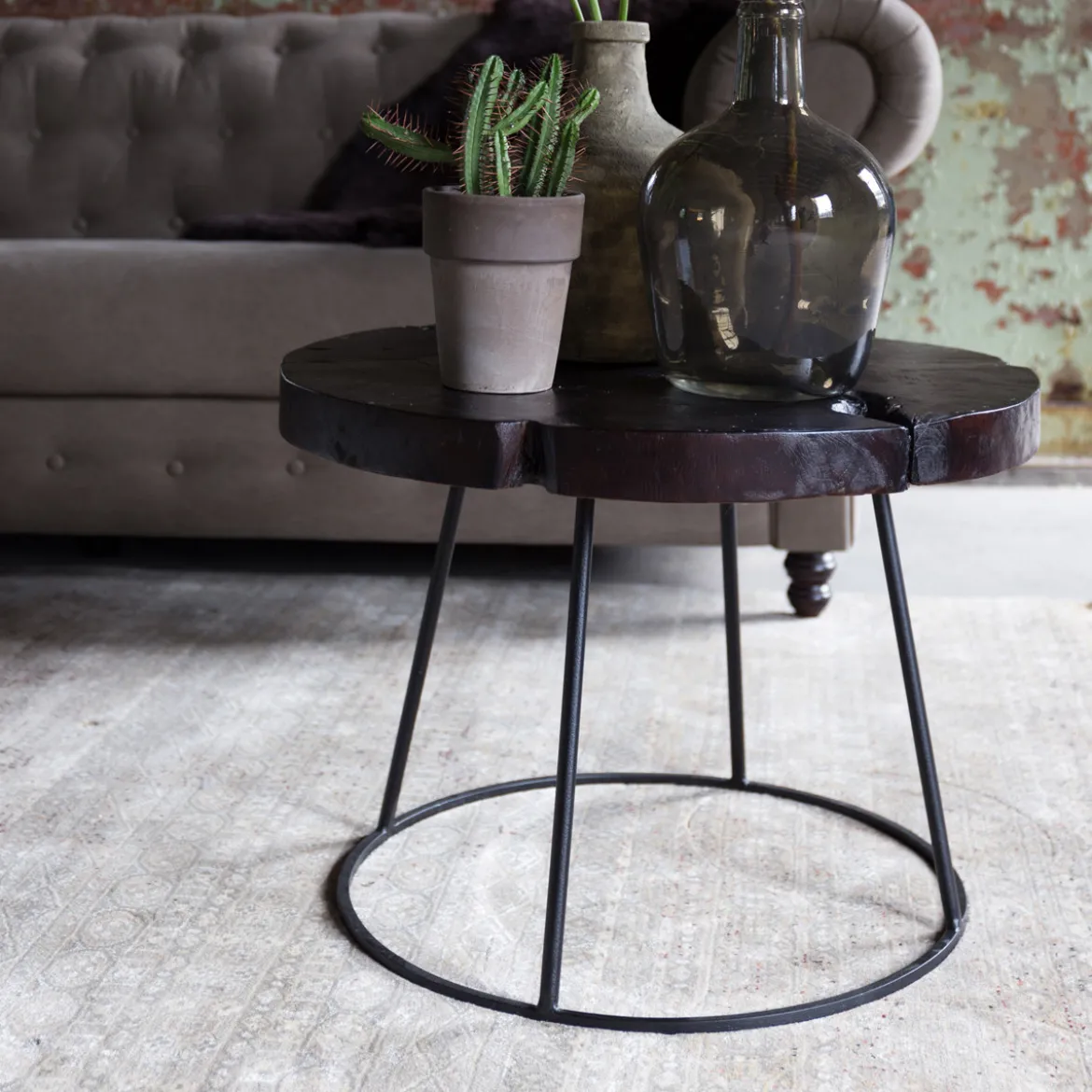 Ronde salontafel donker teakhout - Dutchbone Kraton