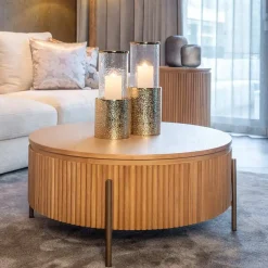 Ronde salontafel eiken met ribbels - Richmond Interiors Belfort