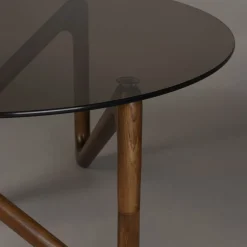 Ronde salontafel hout en glas - Dutchbone Naia