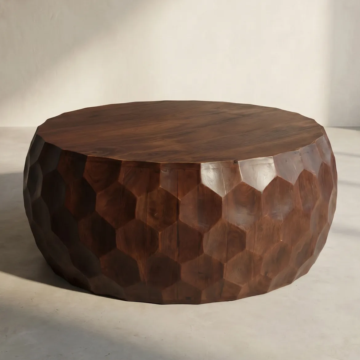 Ronde salontafel hout met patroon - Bodio Miel