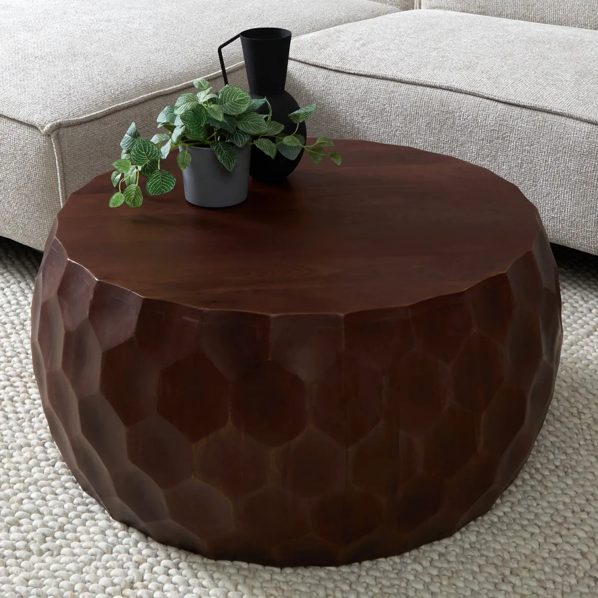 Ronde salontafel hout met patroon - Bodio Miel