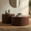 Ronde salontafel set ribbel hout - Bodio Mirah