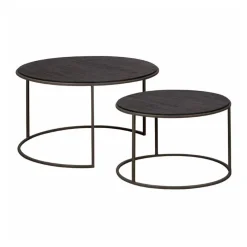 Ronde salontafel set zwart teak - Tower Living Spello