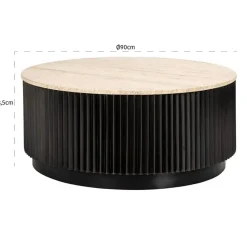 Ronde salontafel travertin en ribbelhout - Richmond Interiors Hampton