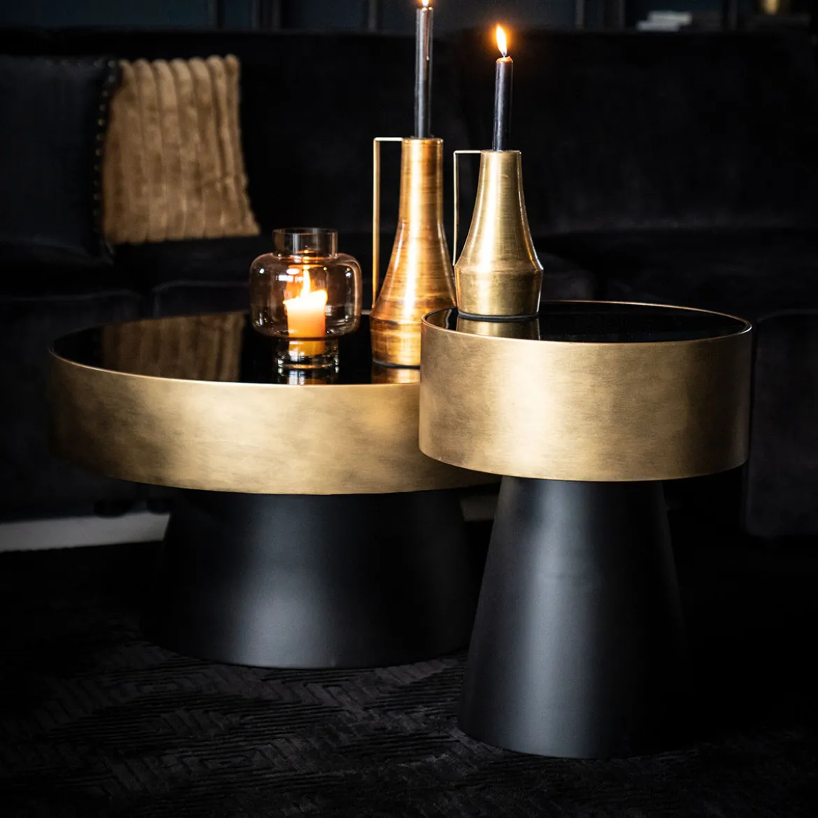 Ronde salontafel zwart met goud - By-Boo Bunga Large