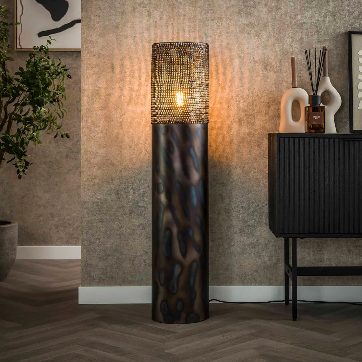 Ronde vloerlamp zwartbruin metaal - Santa Cilinder