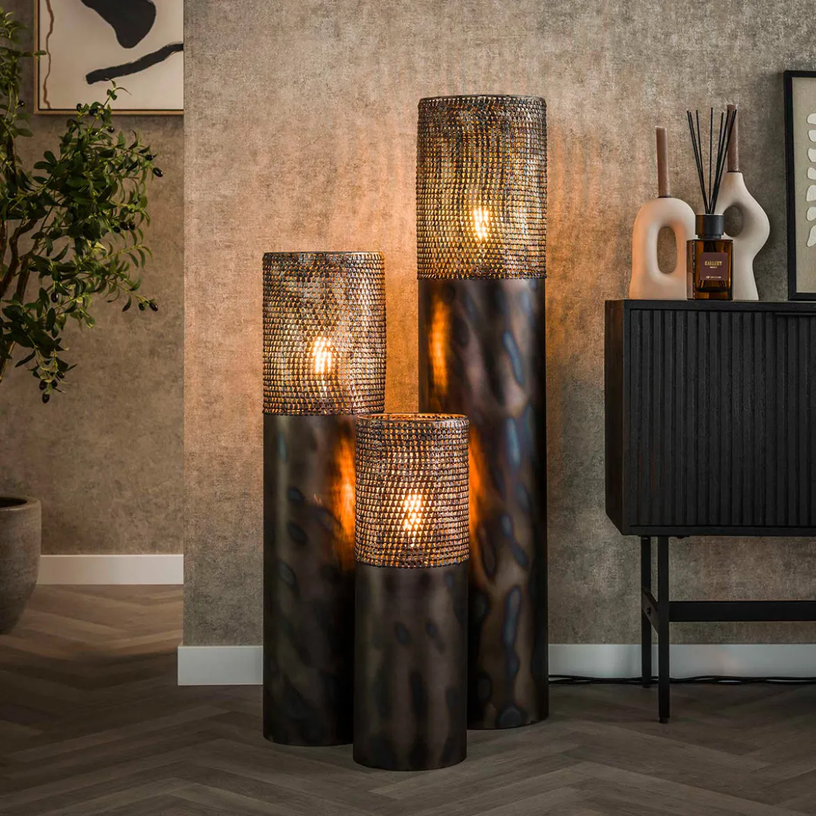 Ronde vloerlamp zwartbruin metaal - Santa Cilinder