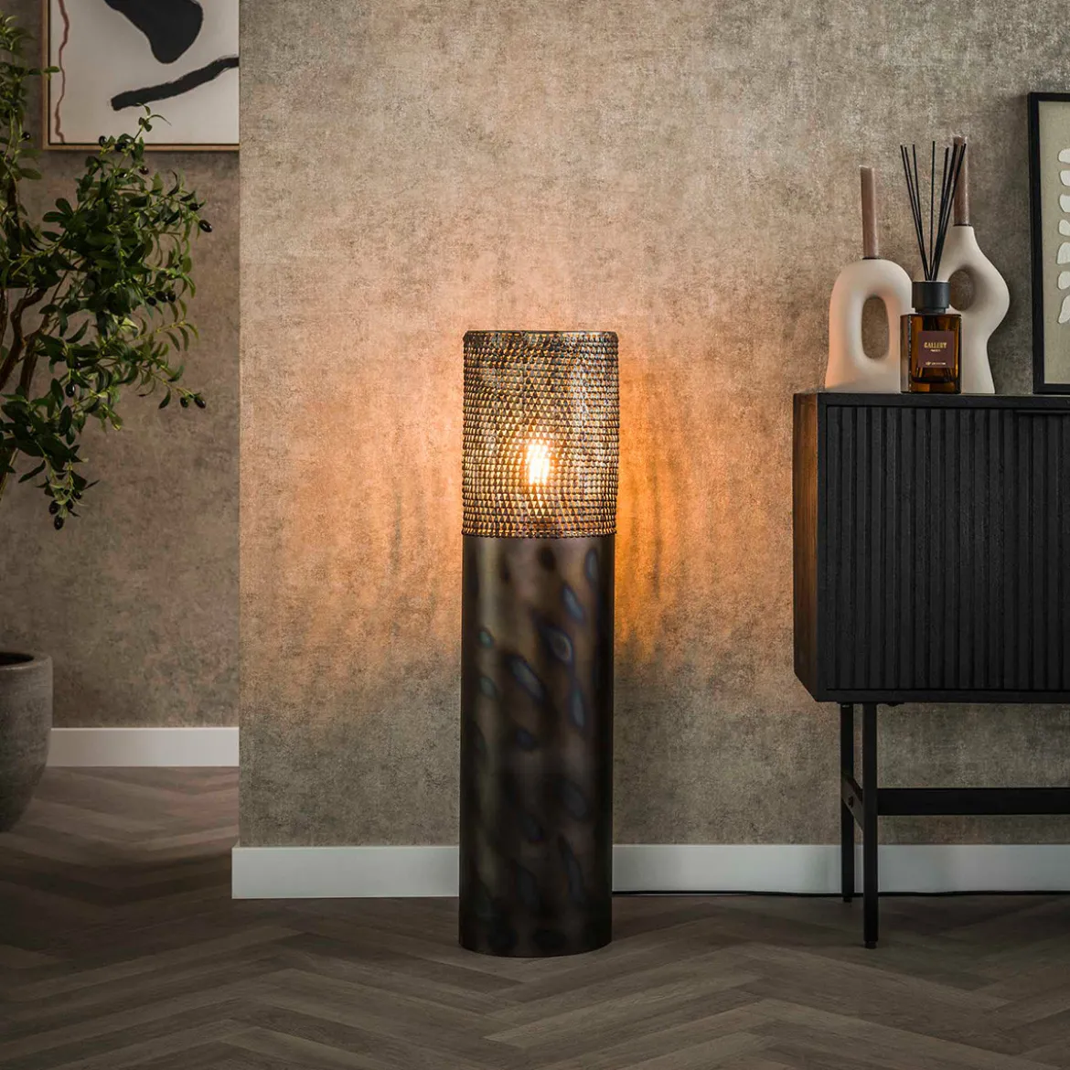 Ronde vloerlamp zwartbruin metaal - Santa Cilinder