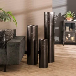 Ronde vloerlamp zwart nickel - Santa Cilinder Nickel