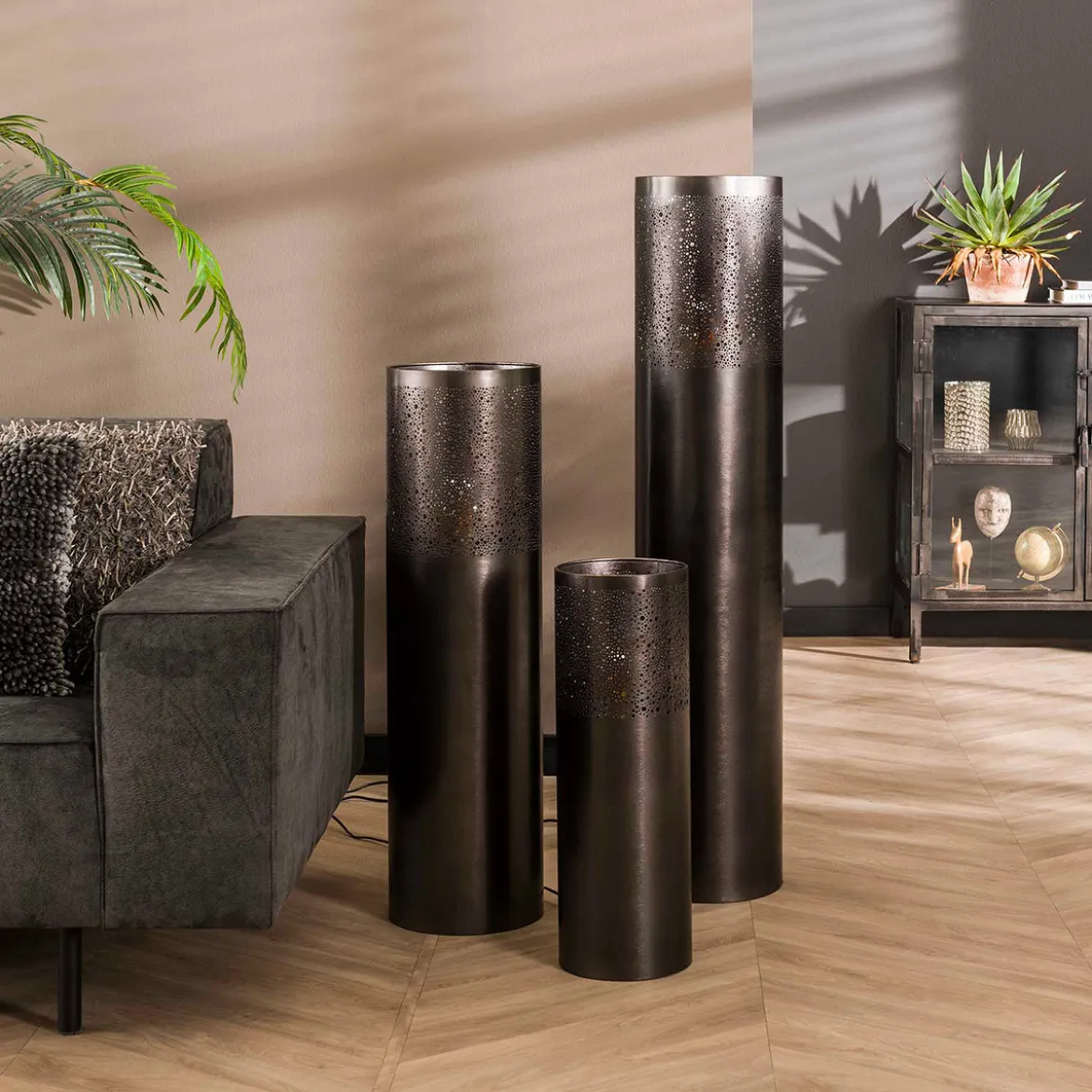 Ronde vloerlamp zwart nickel - Santa Cilinder Nickel