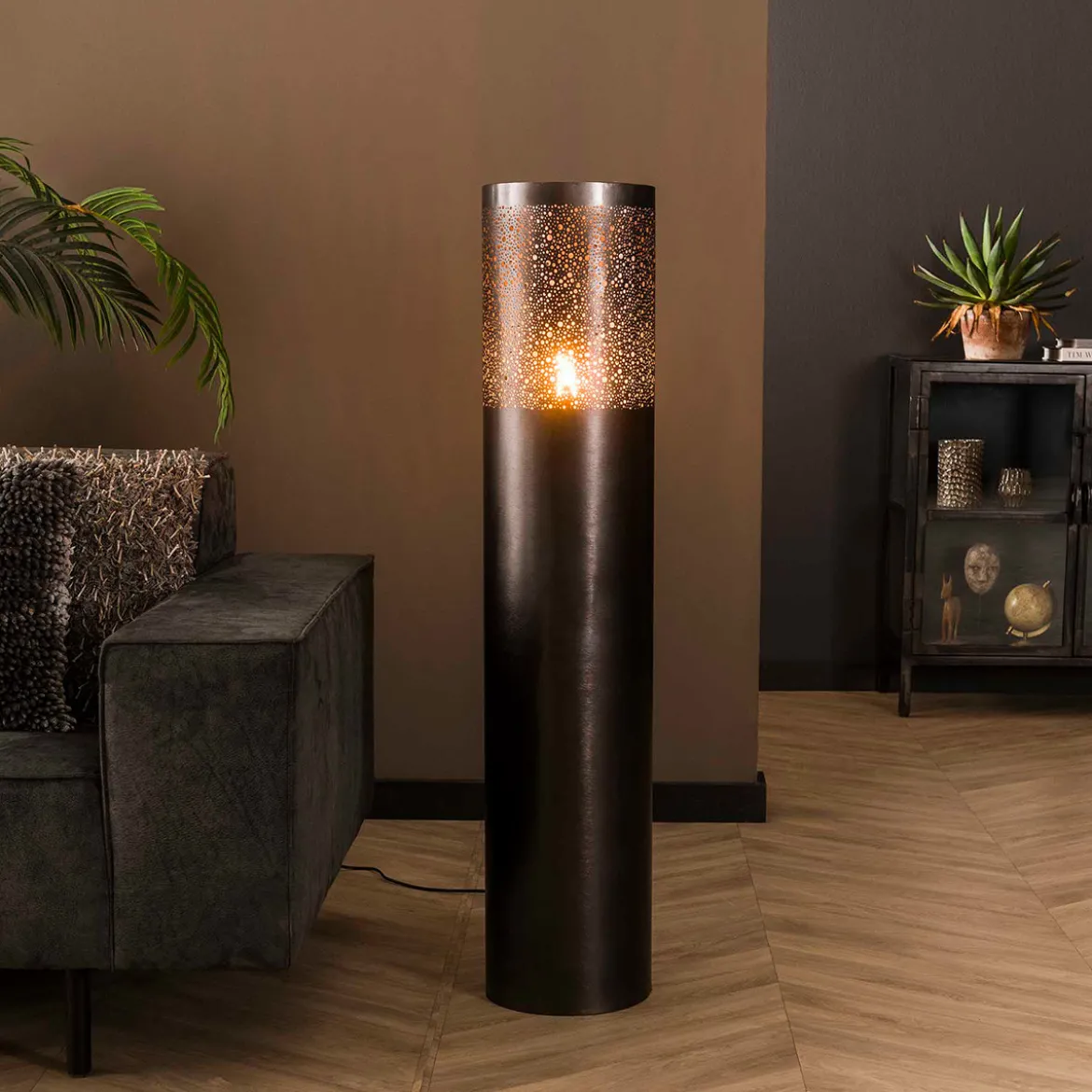 Ronde vloerlamp zwart nickel - Santa Cilinder Nickel