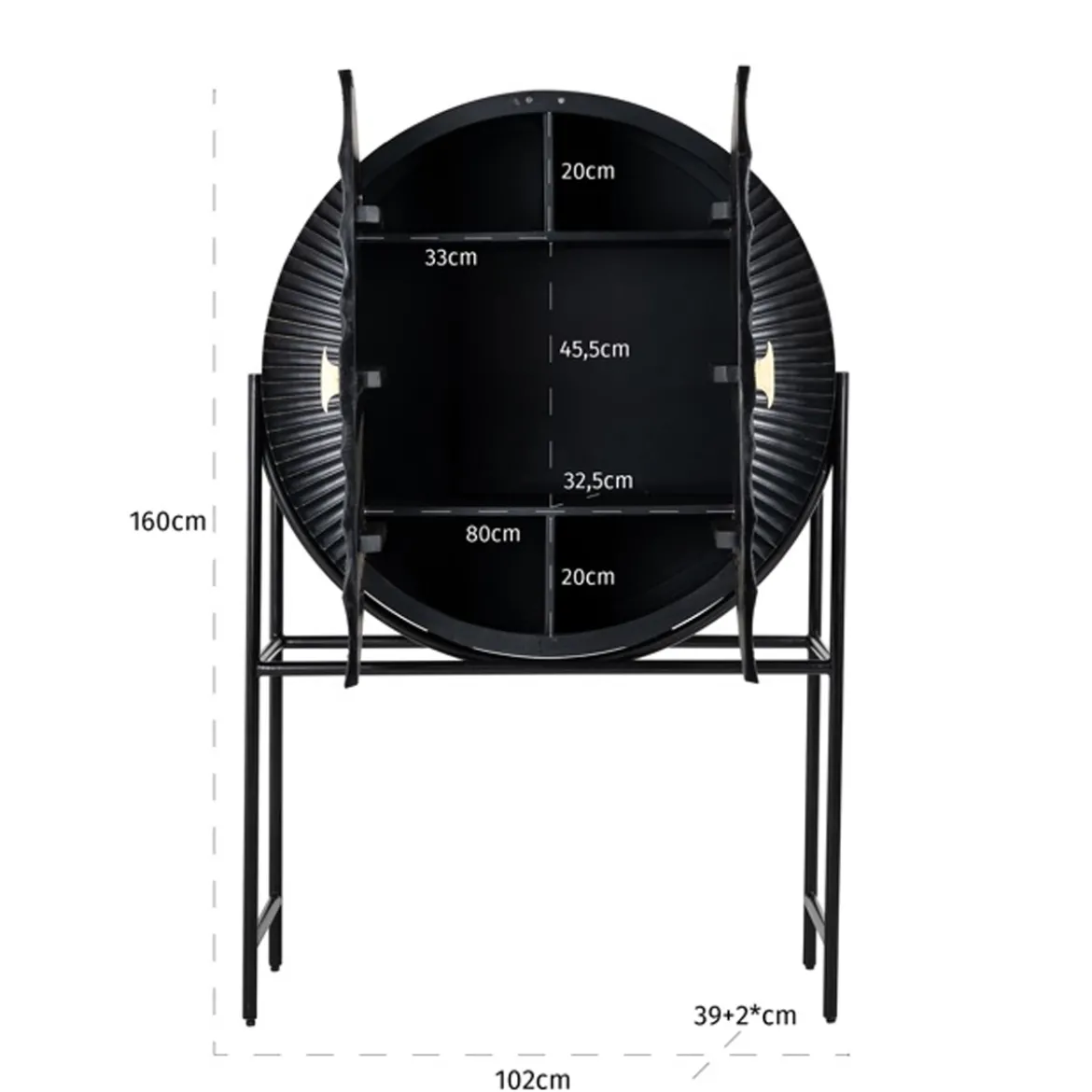 Ronde wandkast zwart met goud - Richmond Interiors Feda