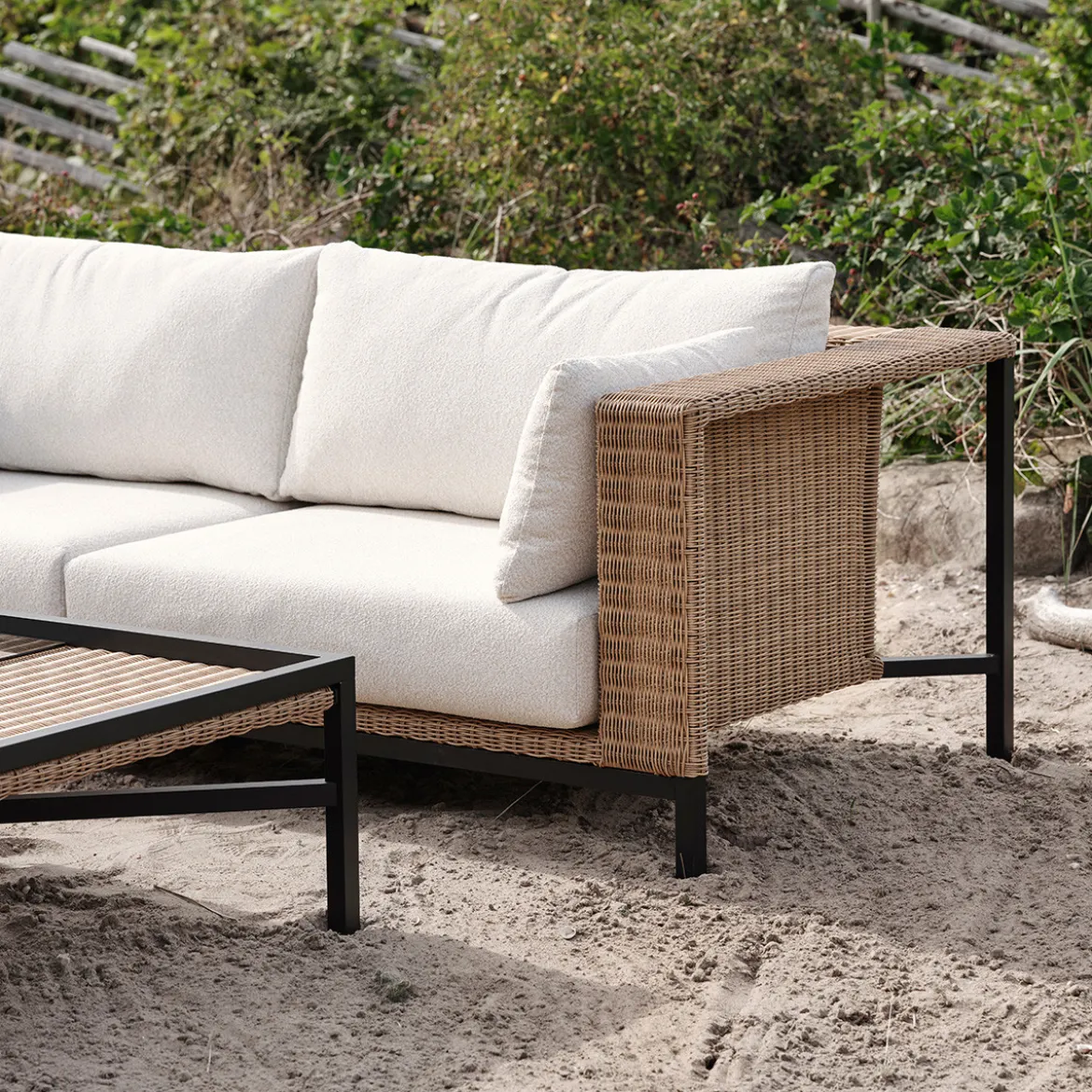 Rotan loungeset bank olefin teddy stof - Brafab Shell