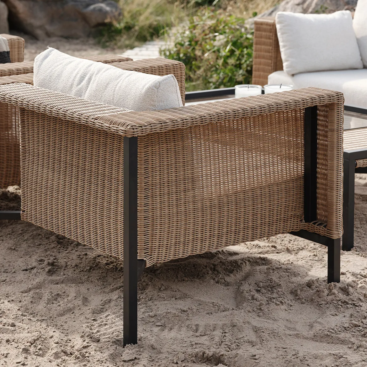 Rotan loungeset fauteuil olefin teddy stof - Brafab Shell