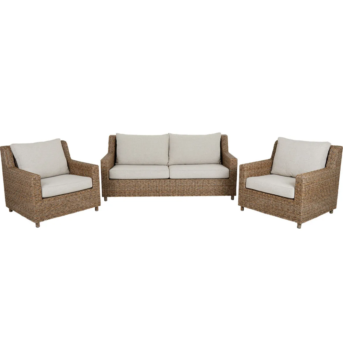 Rotan loungeset met beige olefin kussens - Brafab Sandkorn Set