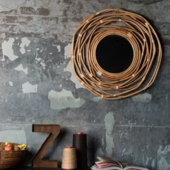 Rotan spiegel rond - Dutchbone Kubu