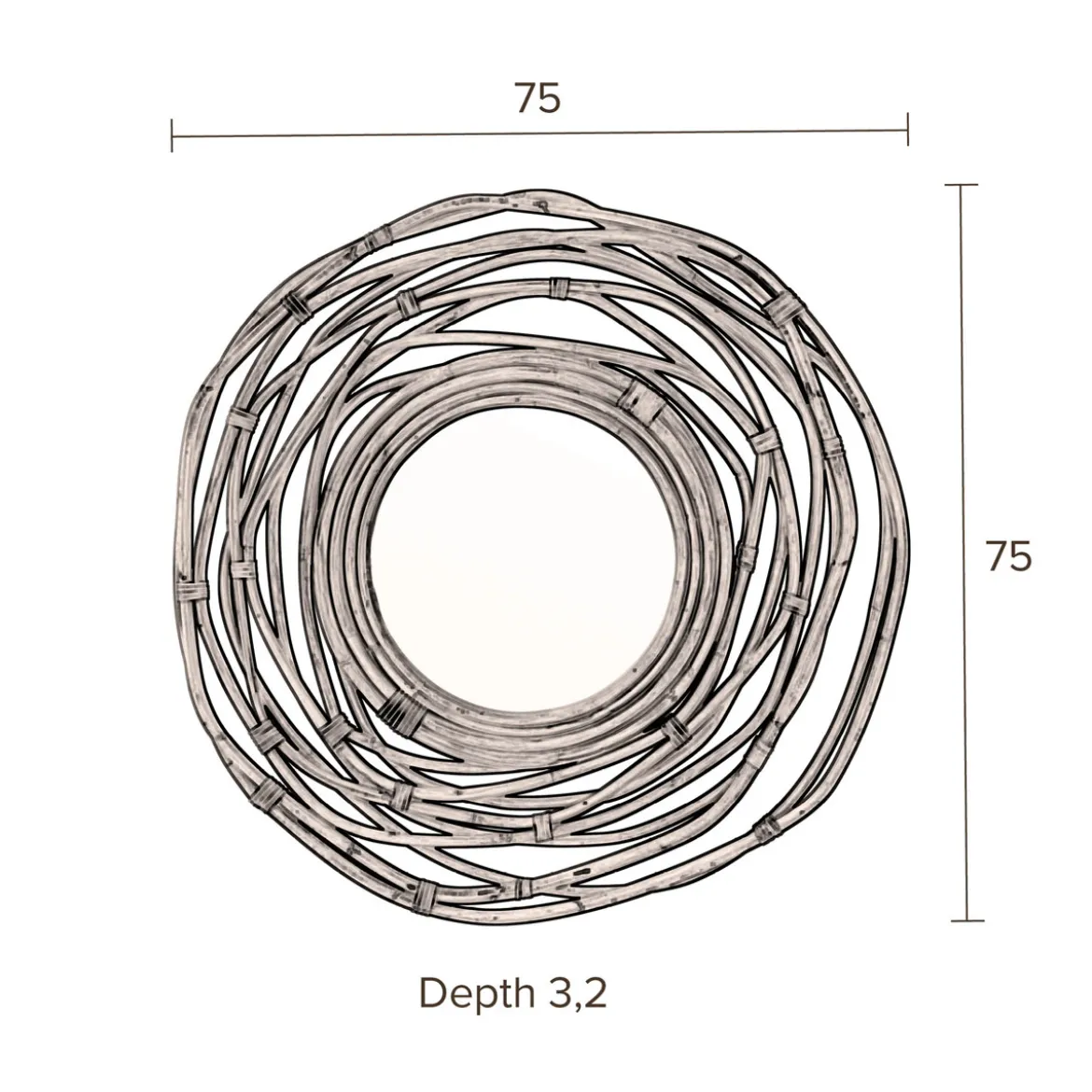 Rotan spiegel rond - Dutchbone Kubu