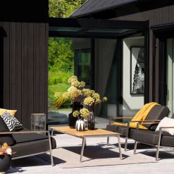 RVS tuin salontafel met teakhout - Brafab Naos