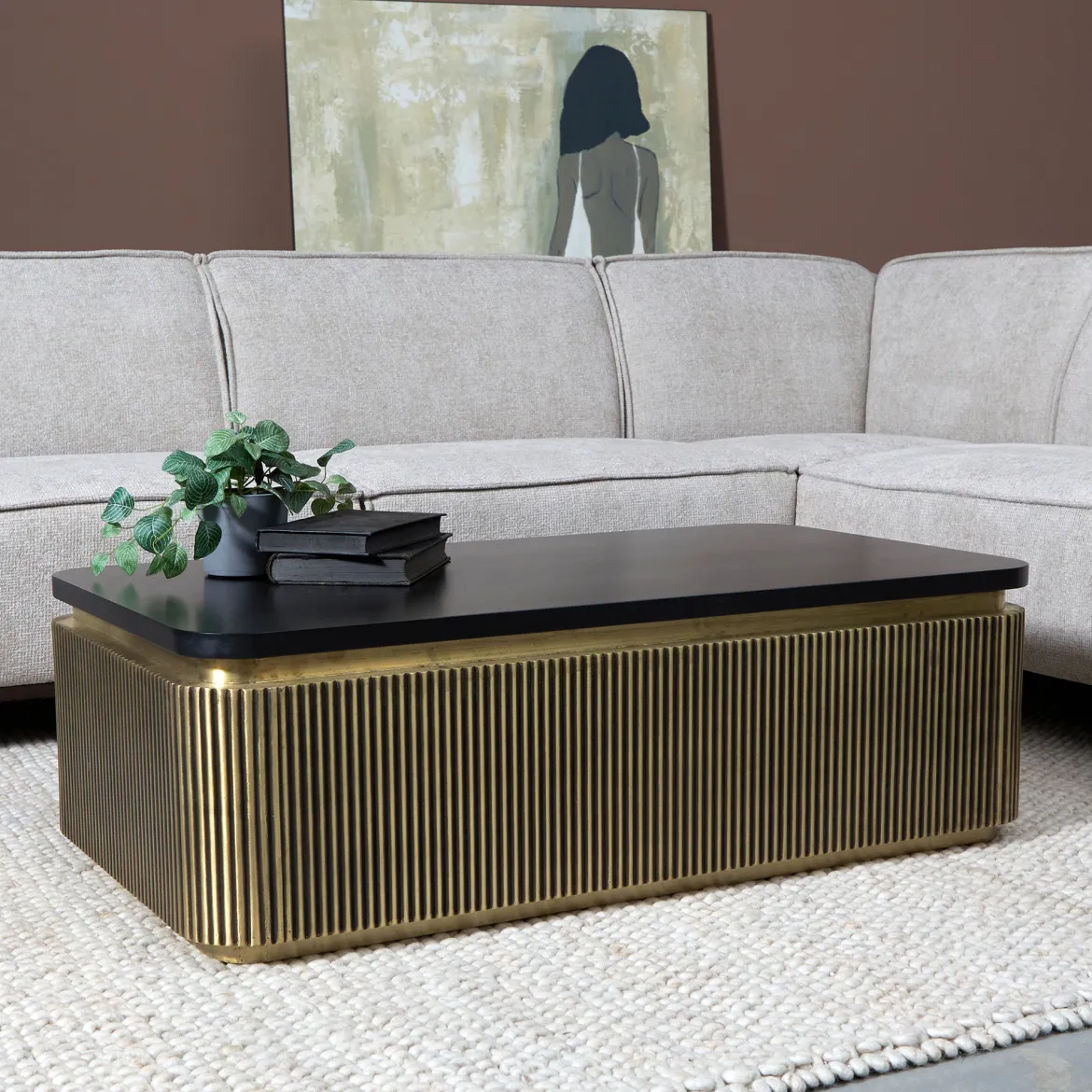 Salontafel gouden ribbels rechthoekig - Bodio Rush