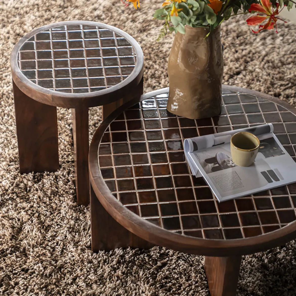 Salontafel hout met tegeltjes - By-Boo TiledUp