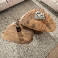 Salontafelset hout met ribbel voet - Giani Wave