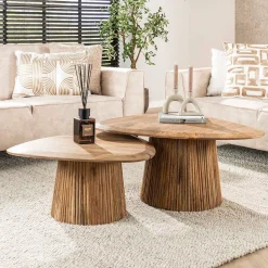 Salontafelset hout met ribbel voet - Giani Wave