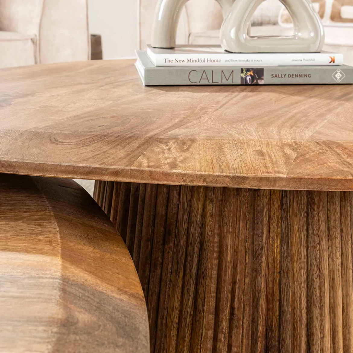 Salontafelset hout met ribbel voet - Giani Wave