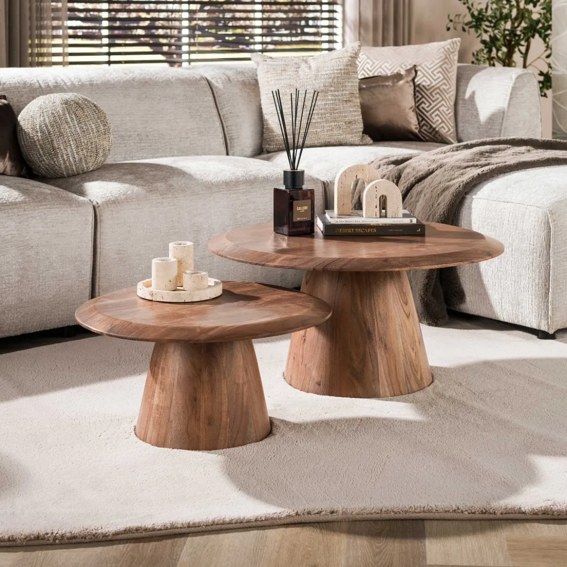 Salontafelset rond acacia bruin - Giani Rona