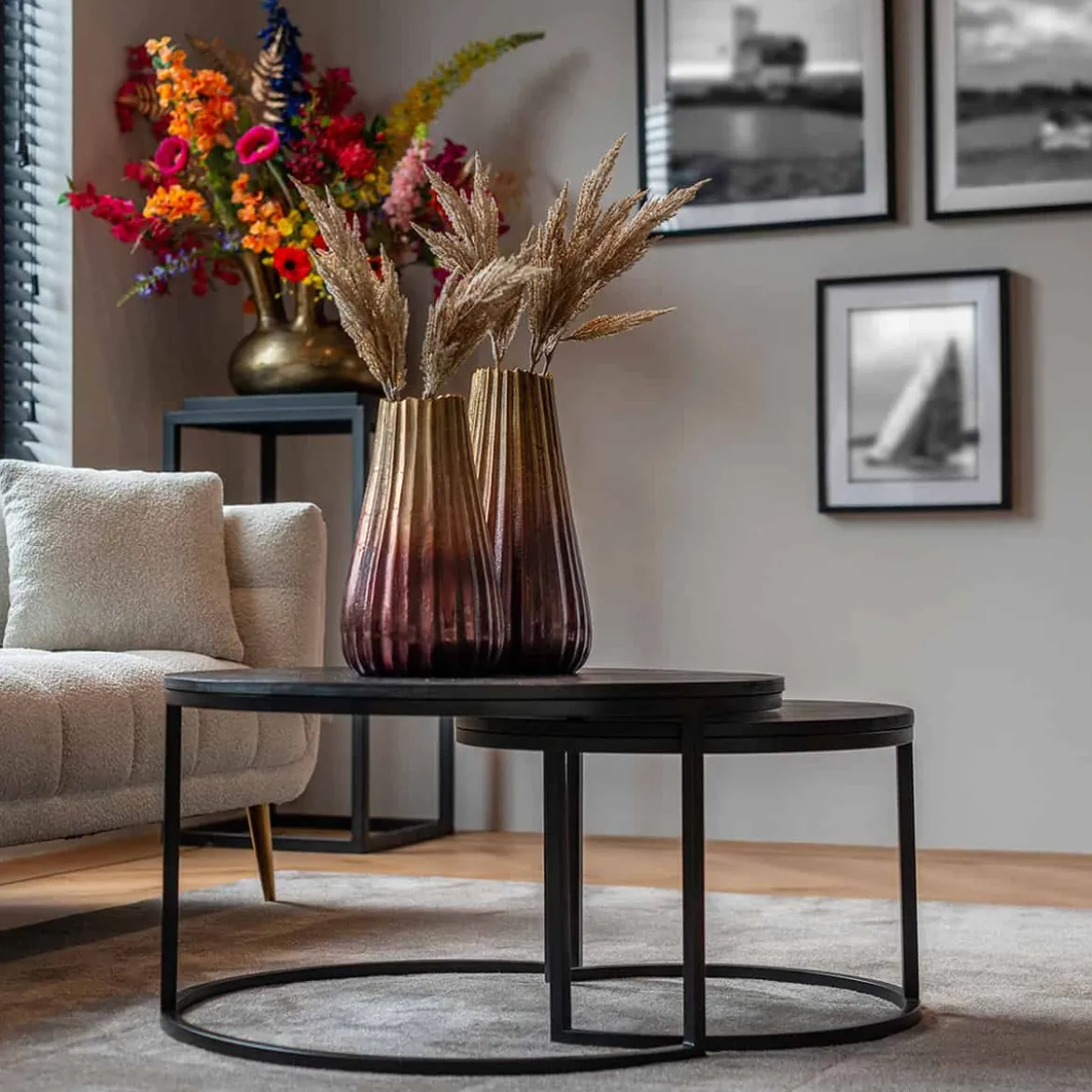 Salontafelset zwart mangohout - Richmond Interiors Catana