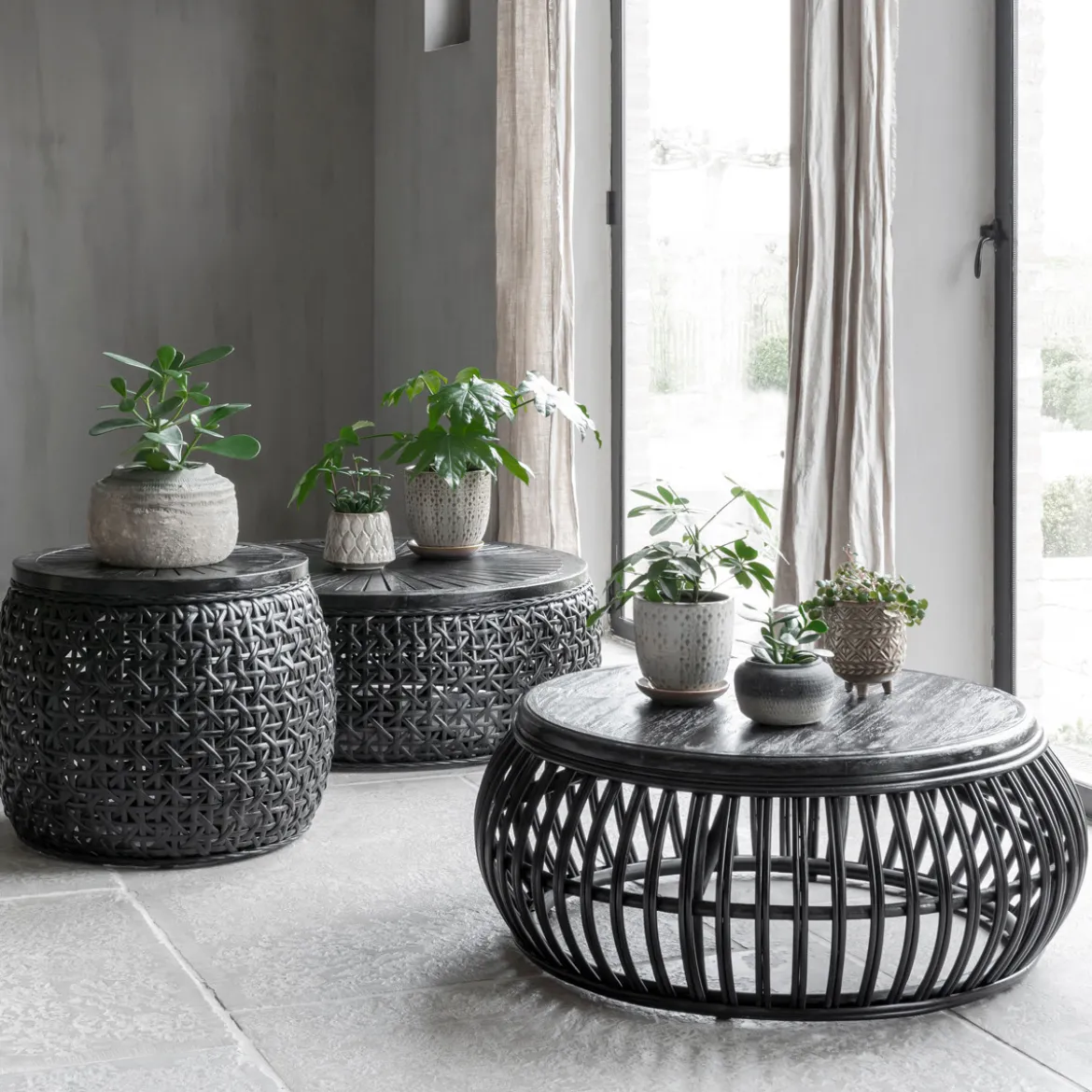 Salontafel zwart rotan rond - Must Living Positano
