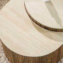 Set salontafels ribbelhout en traverin - Giani Nuovo