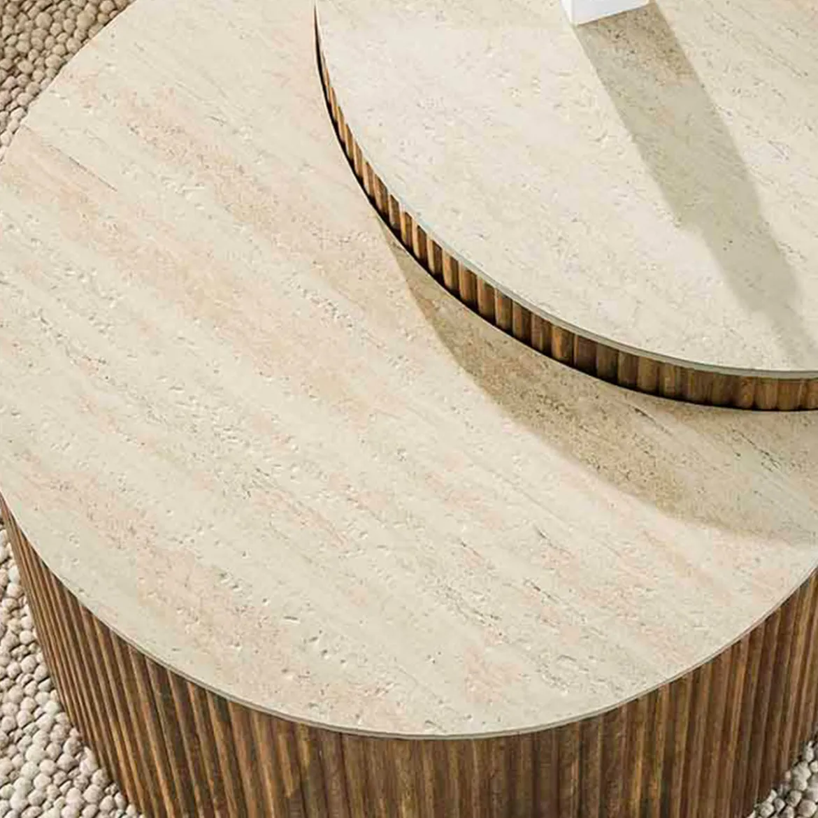 Set salontafels ribbelhout en traverin - Giani Nuovo