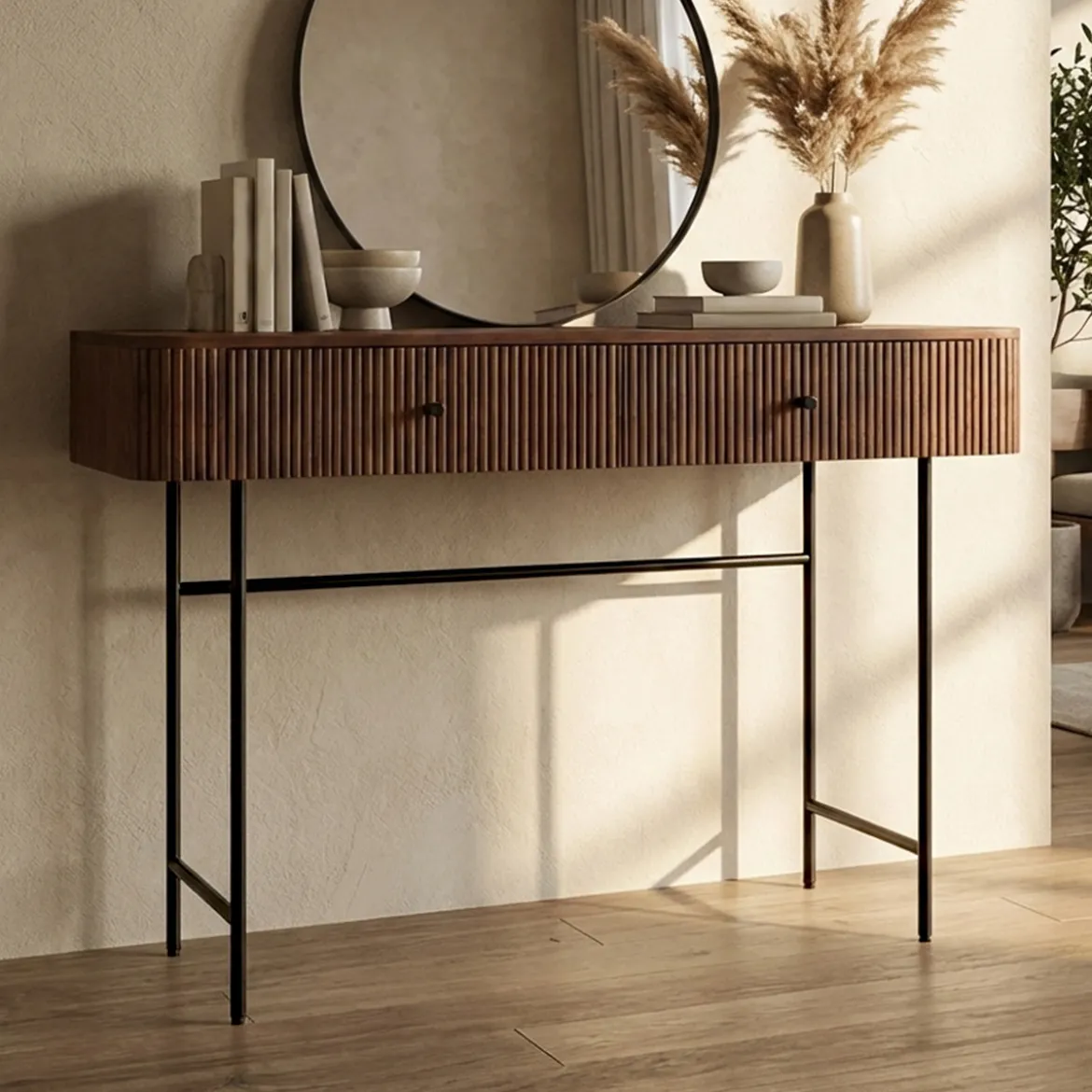 Sidetable ribbel hout 120 cm - Bodio Mirah