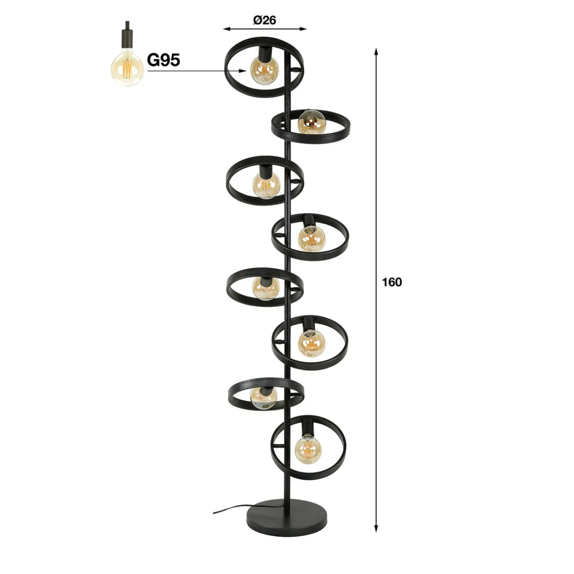 Staande lamp metalen ringen - Santa Hover