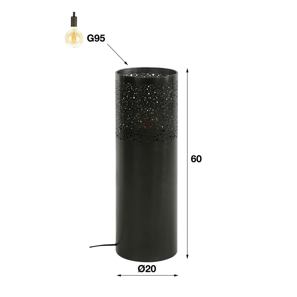 Staande lamp zwart nickel metaal 60 cm - Santa Cilinder Nickel