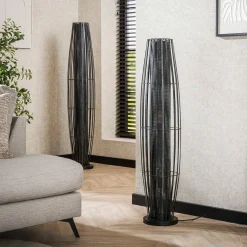 Staande vloerlamp zwart metaal - Santa Cylinder Mesh