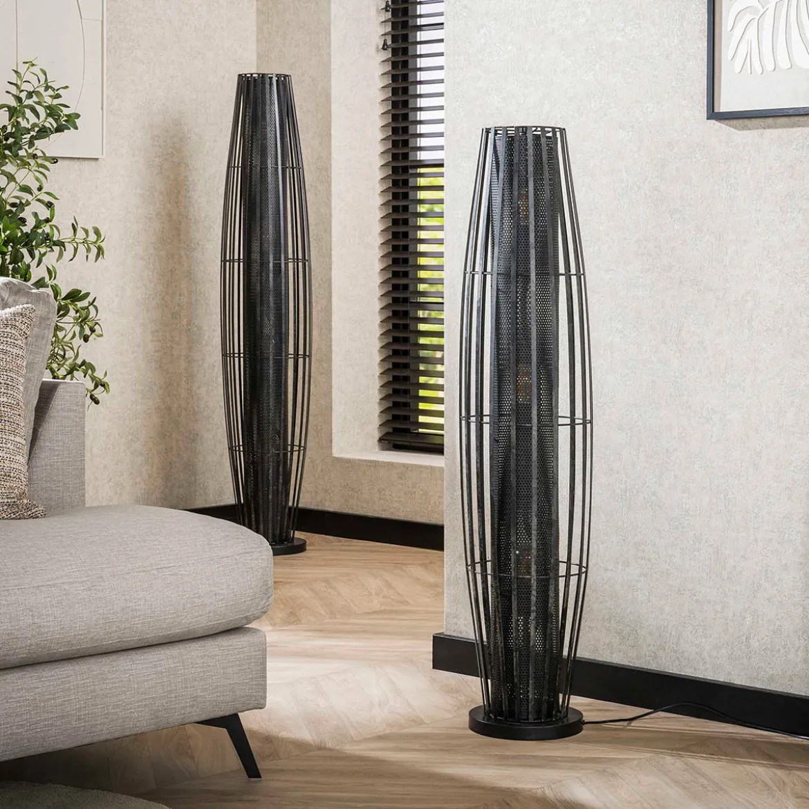 Staande vloerlamp zwart metaal - Santa Cylinder Mesh