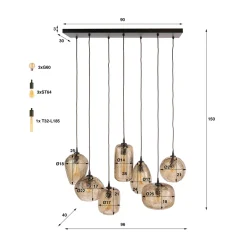 Stijlvolle hanglamp met smoke-bruin glas - Santa Chevron